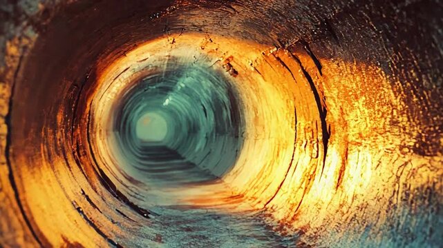 Light at the end of the tunnel illuminating concrete walls