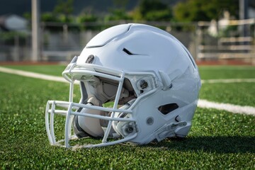 White football helmet on a grassy field (2)