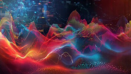 Colorful statistical data processing showing growing financial charts and flowing graphs - Powered by Adobe