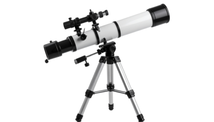 Modern telescope isolated on a transparent background,  PNG format