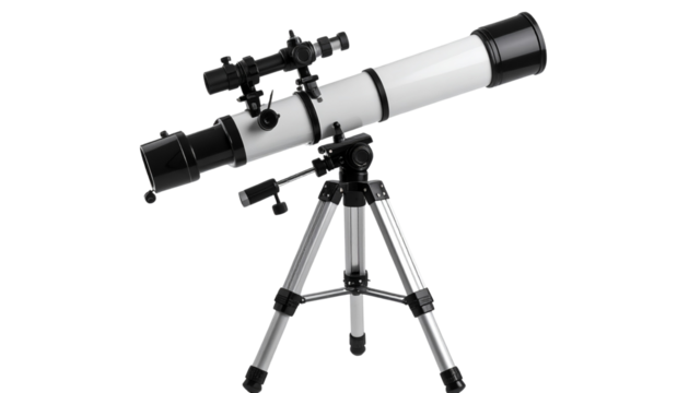 Modern telescope isolated on a transparent background,  PNG format