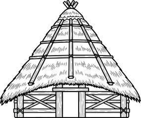 Illustration of a traditional thatched hut isolated on white background
