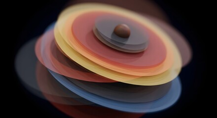 A colorful stack of spinning translucent discs creates a blurred motion effect against a black background.
