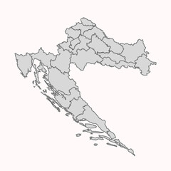 Obraz premium Detailed Geographic Map of Croatia with Regional Borders