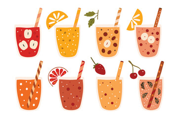 Colorful Smoothie Delight: A vibrant illustration showcasing an array of refreshing fruit smoothies, each bursting with natural flavors and artful garnishes.