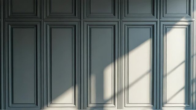 Sunlight illuminating classic interior with wainscoting and parquet floor