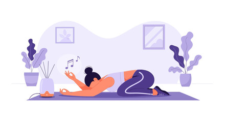 Balanced Lifestyle Woman Practicing Yoga with Aromatherapy And Peaceful Music