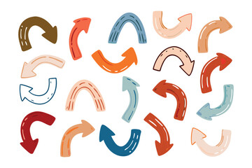 Directional Arrows Collection: A dynamic collection of colorful, hand-drawn directional arrows, perfect for adding a touch of artistic flair to any project.