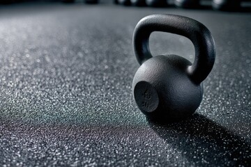 Fototapeta premium Close-up of a dark kettlebell on a gym floor