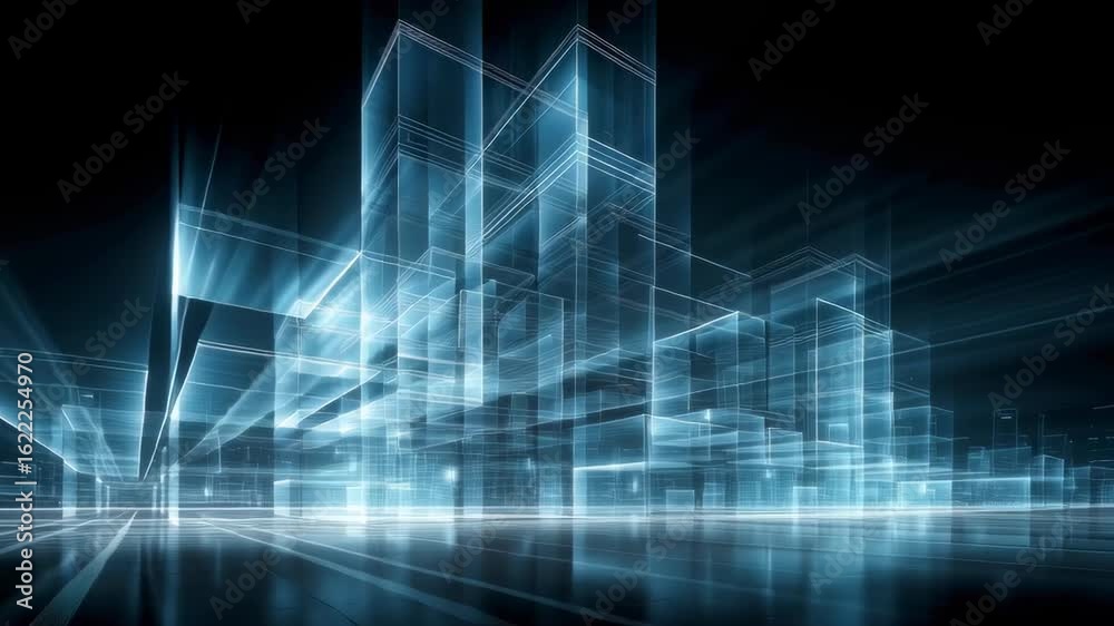 Wall mural a modern building 3d architecture hologram simulation