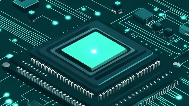 Cpu isometric processor computing data analysis motherboard electronic circuit
