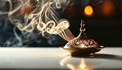 Mawlid an nabi celebration with elegant incense and swirling smoke with copy space