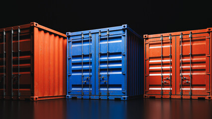 Shipping Containers for Logistics and Global Trade Concept. 3d rendering