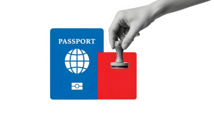 Passport control concept with hand stamping a visa, enabling global travel and authorization