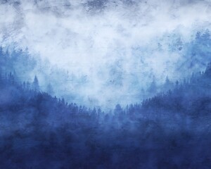 Misty blue forest in winter time