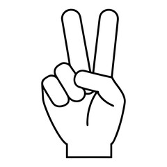 Obraz premium Outlined Victory Hand Sign Peace Fingers Gesture in Vector Format