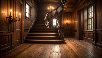 Grand wooden staircase in a stately home