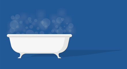 White Bathtub with Bubbles on Blue Background – Isolated on Transparent Background