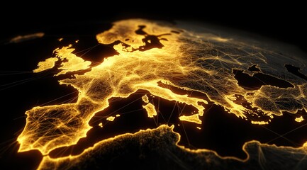 Europe map, glowing lines, world globe