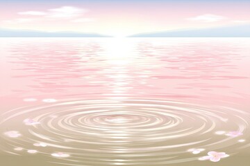 Pastel pink sunrise over calm water with ripples