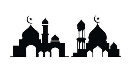 Mosque Silhouette Icon Set Isolated on Transparent Background