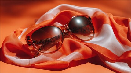 Stylish Advertising Portrait Featuring Trendy Sunglasses and Elegant Scarf for Fashion and Accessories Marketing