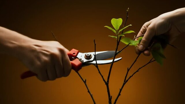 Hand pruning plant branch with shears