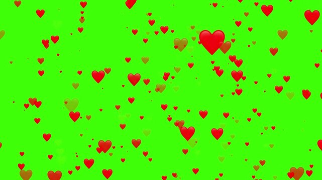 green screen heart background Red love heart icon motion moving flying popping up to full-screen love alpha channel background creating a romantic and passionate Valentine's Day atmosphere