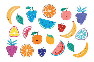 Assorted Fruit Illustration: A vibrant illustration featuring a collection of diverse fruit, each bursting with color and freshness, artfully arranged to showcase the bounty of nature's sweetness.