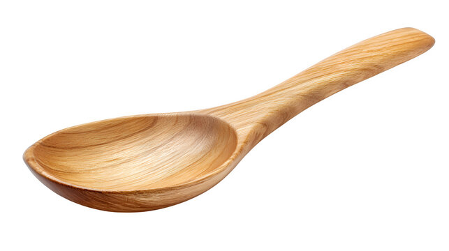 A single, aesthetically pleasing wooden spoon or spatula, highlighting its natural grain, isolated on a pure Transparent Background.
