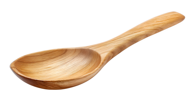 A single, aesthetically pleasing wooden spoon or spatula, highlighting its natural grain, isolated on a pure Transparent Background.