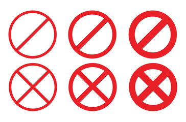 Obraz premium Red Prohibition and Cross Mark Icons Set – Isolated on Transparent Background