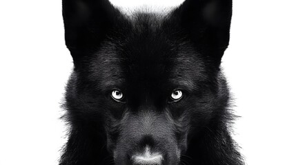 Majestic Black Wolf Close Up Monochrome Portrait