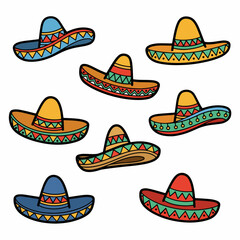 Colorful sombreros collection isolated on white background