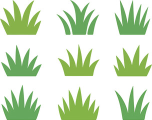 Fototapeta premium Set of nine green grass clumps in a grid pattern