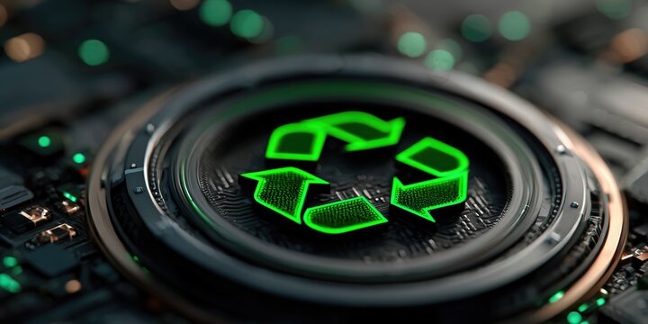Green Recycle Icon on Futuristic Interface - Powered by Adobe