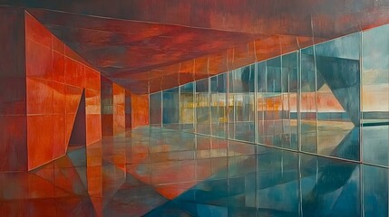 Abstract Red and Blue Architectural Interior Painting