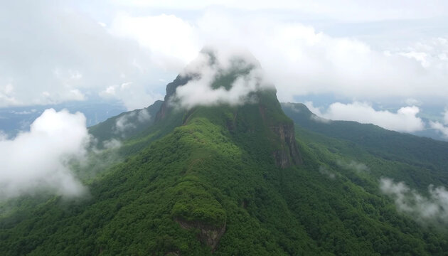 Brazil&rsquo;s Pico da Neblina emerges above tropical rainforest as the country&rsquo;s highest peak. Clouds part to reveal steep slopes covered in misty jungle.
