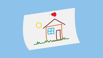 Illustration of a house with a heart in the middle on a blue background
