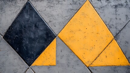 Abstract Geometric Wall Art,  Yellow, Black, Grey Triangles