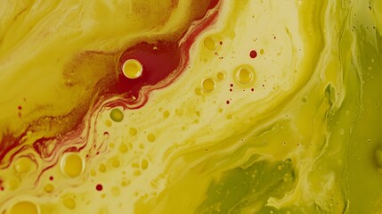Abstract Fluid Art Painting Yellow Green Red Swirls
