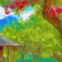 Various oil paintings, flowers, chrysanthemums, landscapes, figures, butterflies, lakes, forests, birds, fruits, roses, peonies