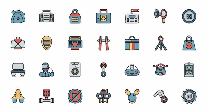 Diverse collection of quirky and colorful icons, perfect for adding a playful touch to your designs, originally created as scalable vector graphics