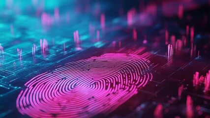 Glowing fingerprint scanned on futuristic circuit board for biometric security - Powered by Adobe
