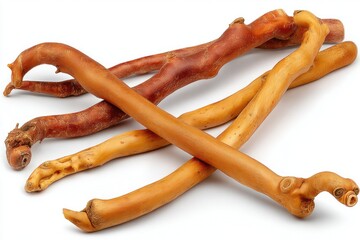 Dried, natural-looking branches, light and dark brown, on white background