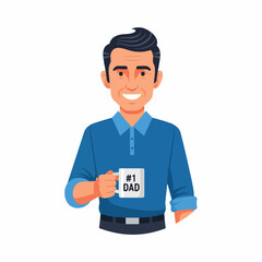 Happy father holding a #1 Dad mug, celebrating Father's Day with love and pride, perfect for family-themed designs and heartfelt messages