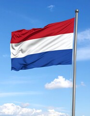 Dutch flag waving in blue sky