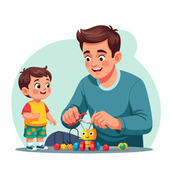 Adorable child and caring father play together with a colorful toy, creating precious memories and fostering early development through playful learning