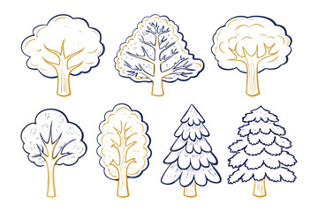 Diverse Trees Illustration: A collection of unique tree illustrations showcase various shapes and forms, perfect for adding a touch of natural charm to any design.