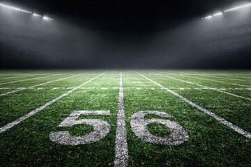 Empty American football field under stadium lights